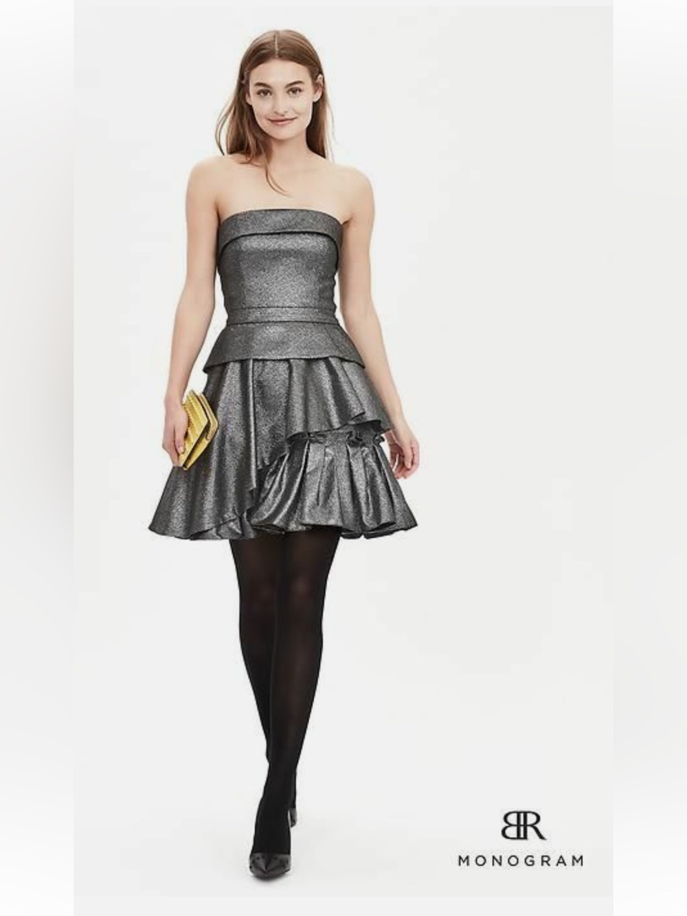 Banana Republic Silver Structured Party Dress with Sparkle Trim